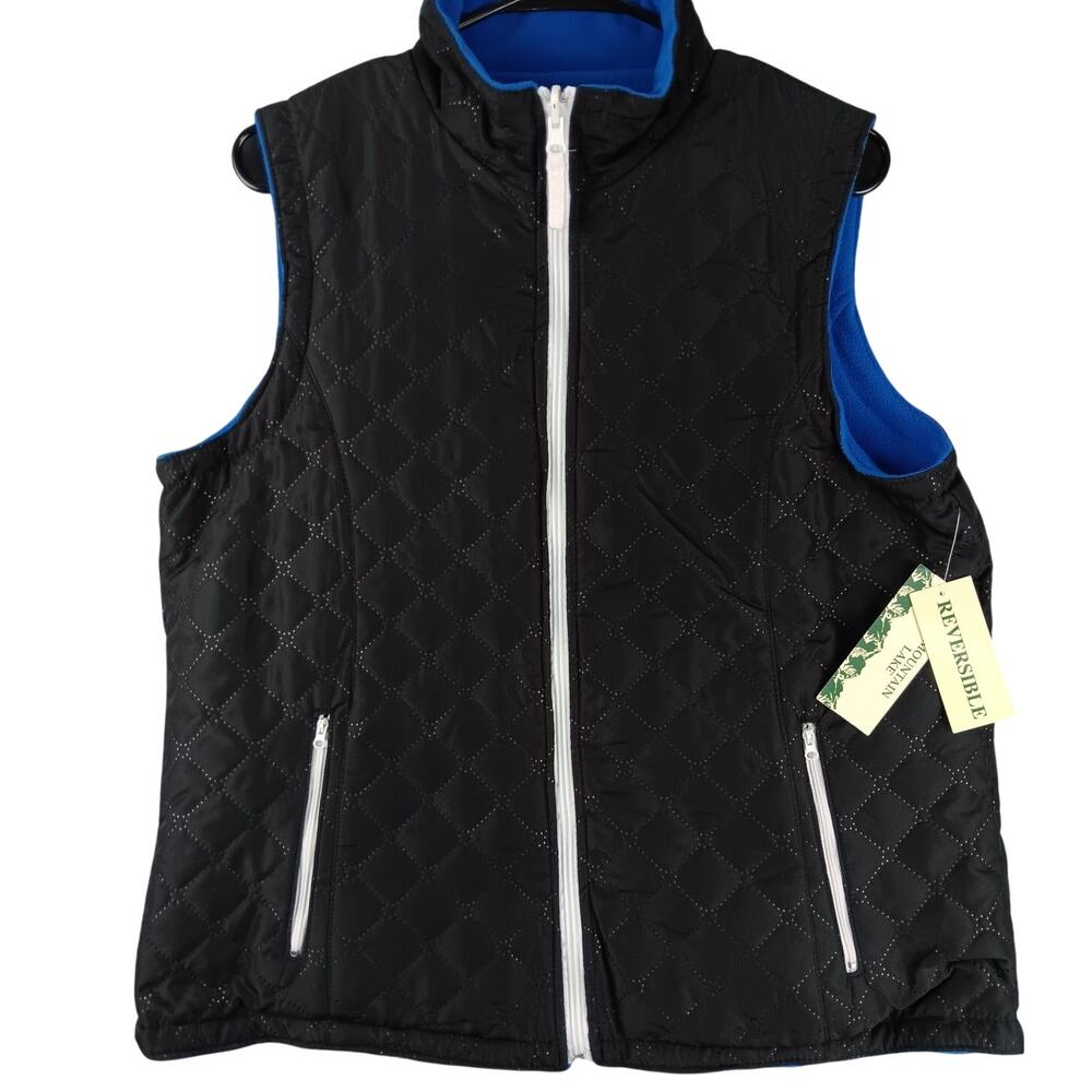 Mountain Lake Reversable Vest Womens Large Black/Blue Outdoors Mock Neck Light